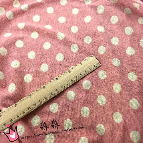 新款秋冬装布料淡粉色水玉弹力兔毛针织 白色圆点点毛衫外套面料 - 图0