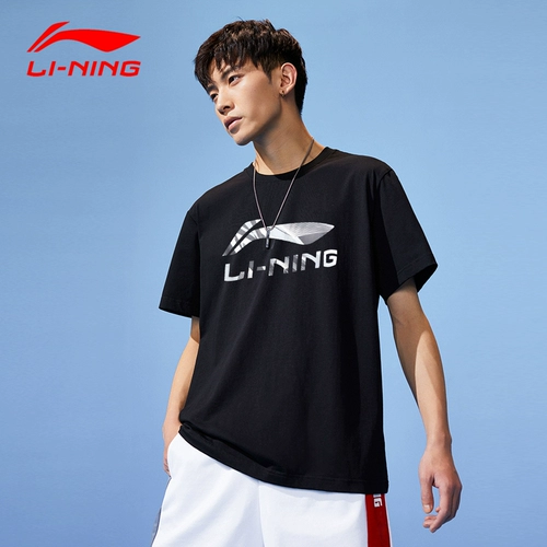 Li Ning, хлопковая футболка с коротким рукавом, летний спортивный костюм, с печатью вашего логотипа, свободный крой