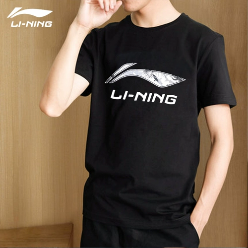 Li Ning, хлопковая дышащая быстросохнущая футболка с коротким рукавом с круглым воротником, спортивный костюм