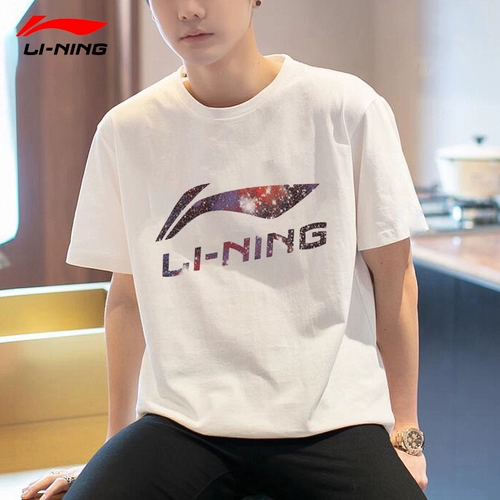 Li Ning, хлопковая дышащая быстросохнущая футболка с коротким рукавом с круглым воротником, спортивный костюм