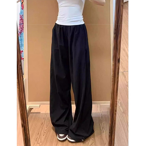 175高个子雾霾蓝色速干工装裤女2025新款宽松直筒休闲阔腿运动裤 - 图2