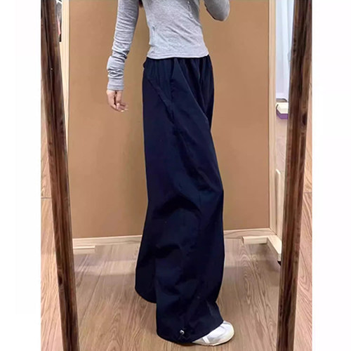 175高个子雾霾蓝色速干工装裤女2025新款宽松直筒休闲阔腿运动裤 - 图1