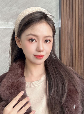 新款甜美花朵丝绒高颅顶宽发箍女