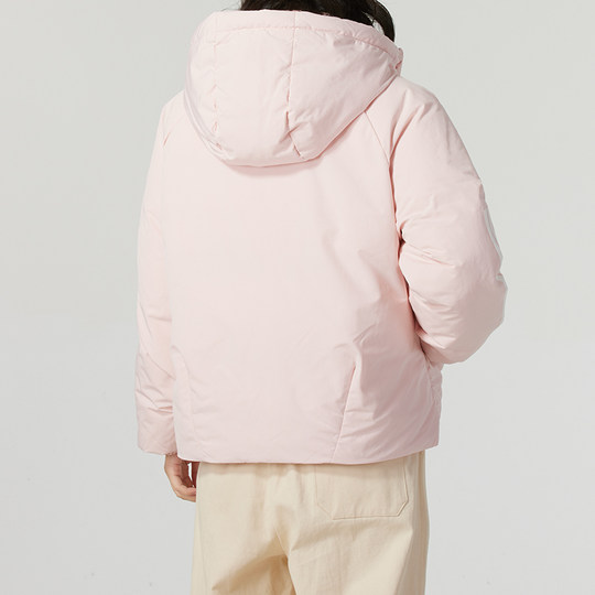 阿迪达斯羽绒服女款2025冬季新款粉色短款运动服三条纹宽松外套