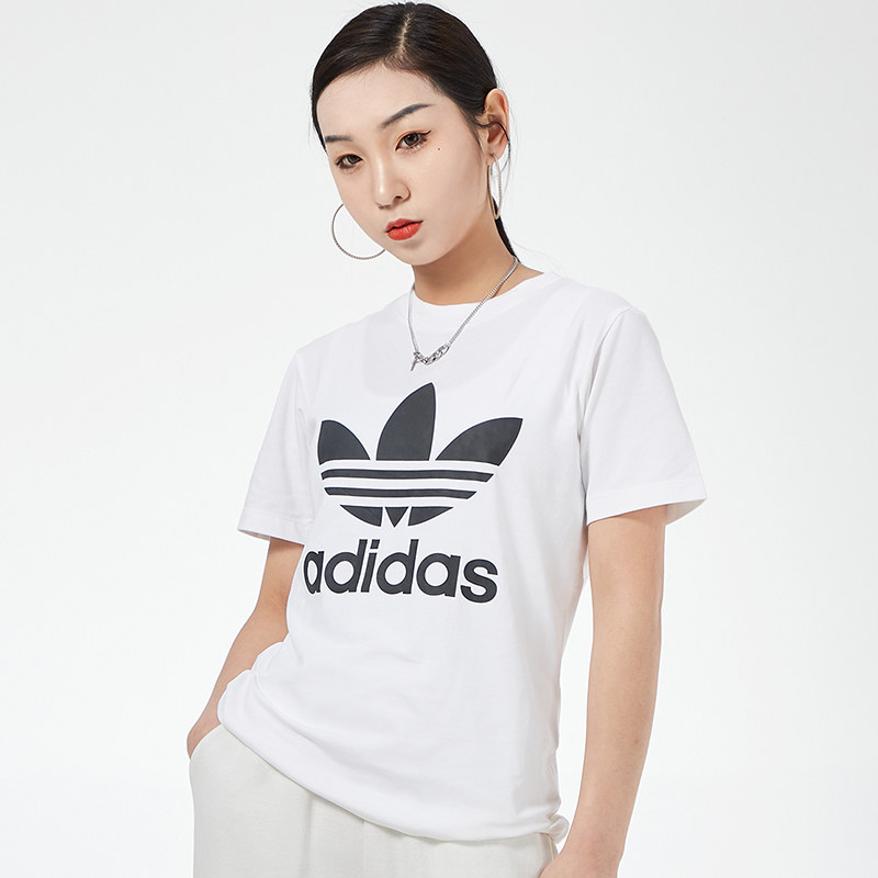 阿迪达斯三叶草短袖女2023夏季新款运动服宽松圆领白色t恤gn2899