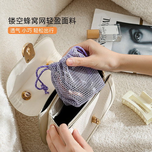 随身小型化妆包女便携外出网格化妆品收纳包迷你杂物小包束口小袋 - 图1