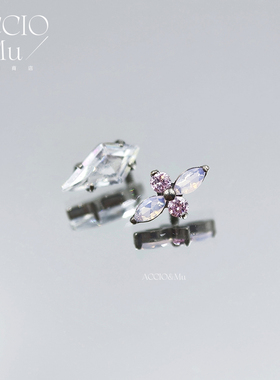 ACCIO&Mu钛合金蛋白石粉锆十字花耳钉AB色炫彩风筝锆石耳骨钉16g