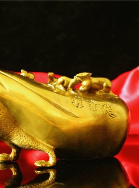 纯黄铜五鼠运财黄金袋鼠十二生肖鼠家居办公室聚财铜老鼠摆件礼品