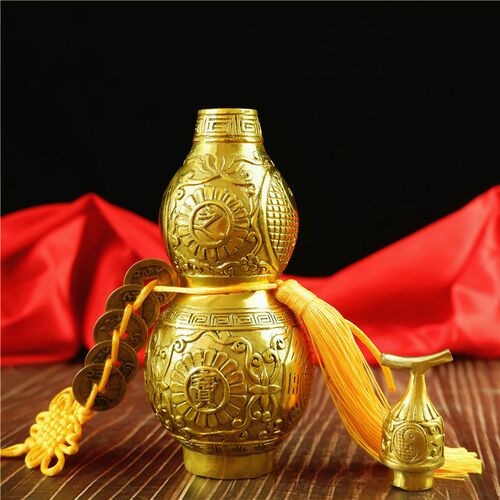 开口黄铜葫芦铜镇家居摆件挂件五帝钱吉祥铜制葫芦送礼佳品 - 图2