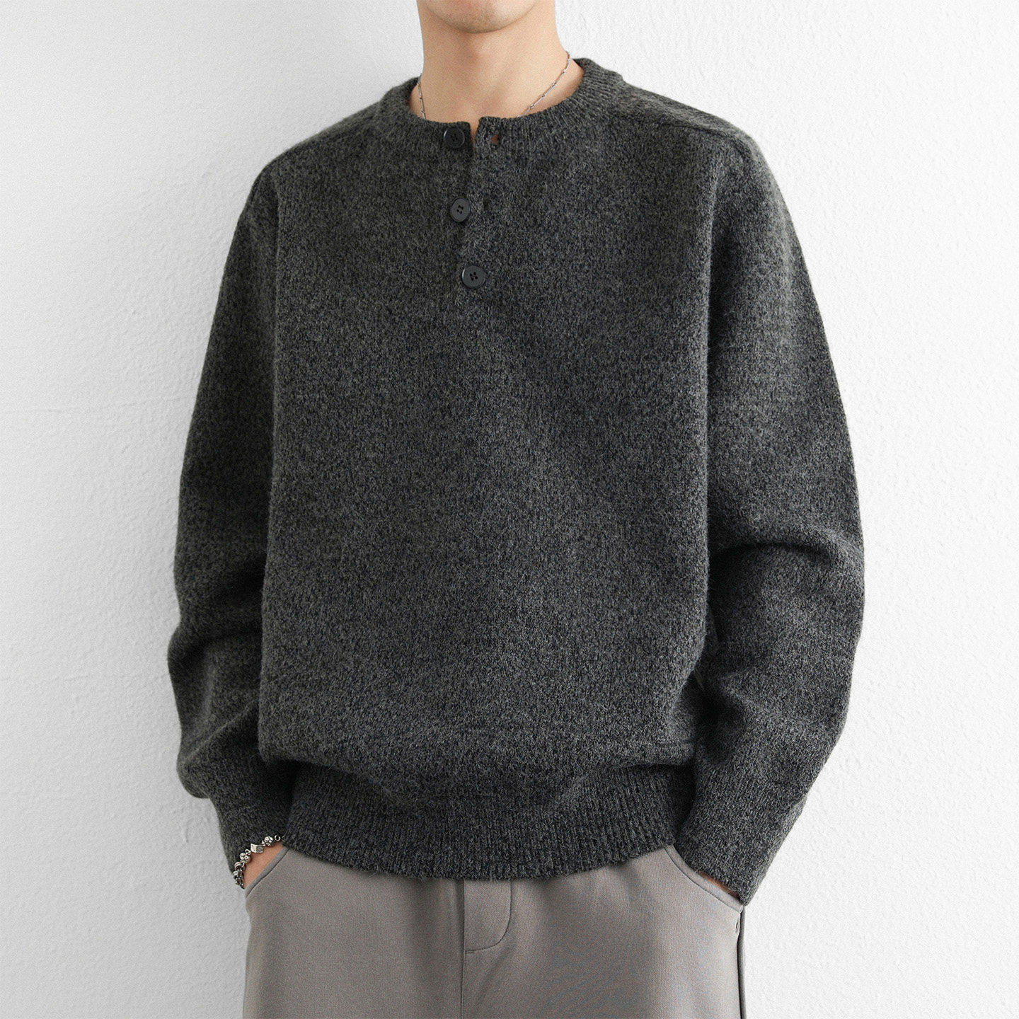 高级设计感亨利领毛衣男秋冬季美式休闲宽松针织衫保暖厚打底线衣,淘宝优惠券,粉丝福利购,淘宝优惠卷