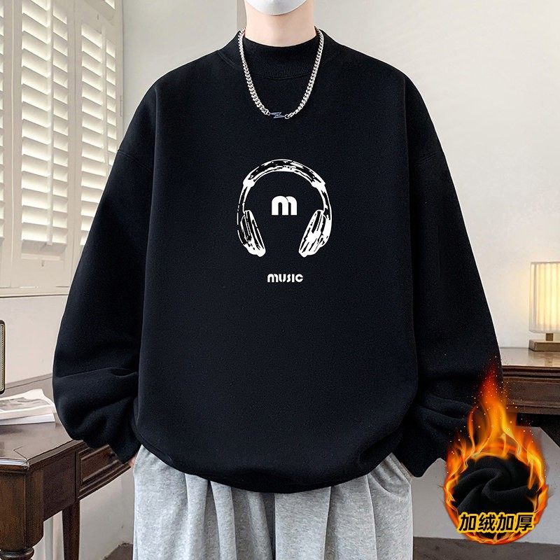 半高领卫衣男冬季2025新款学生青少年加绒长袖t恤男装大童潮上衣,淘宝优惠券,粉丝福利购,淘宝优惠卷