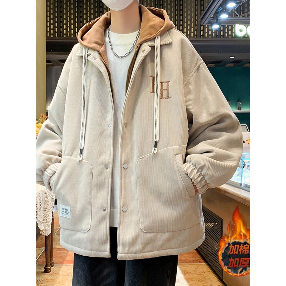 假两件连帽外套男棉衣男士2025秋冬季港风灯芯绒夹棉痞帅二棉加棉,淘宝优惠券,粉丝福利购,淘宝优惠卷