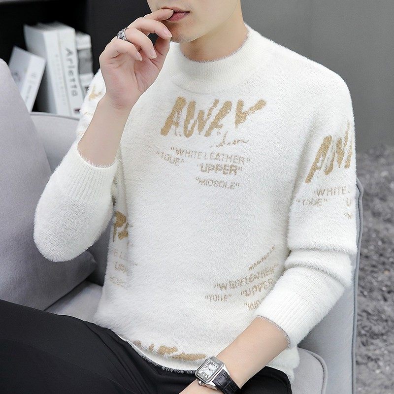 半高领水貂绒毛衣男士秋冬季羊绒衫加绒加厚打底衫保暖冬装上衣服,淘宝优惠券,粉丝福利购,淘宝优惠卷