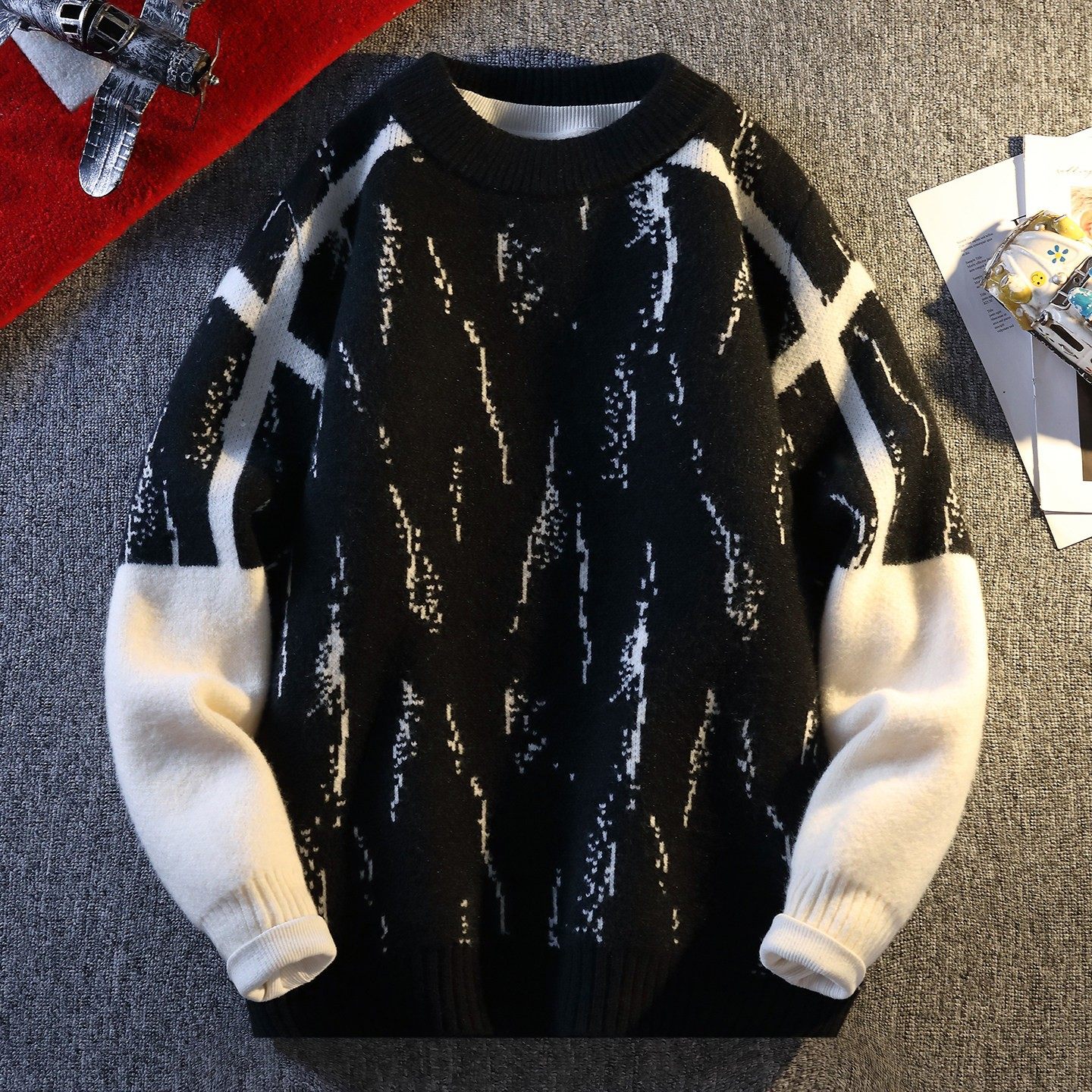 青少年撞色毛衣男款秋冬季加厚保暖针织衫男款潮流休闲打底衫衣服,淘宝优惠券,粉丝福利购,淘宝优惠卷