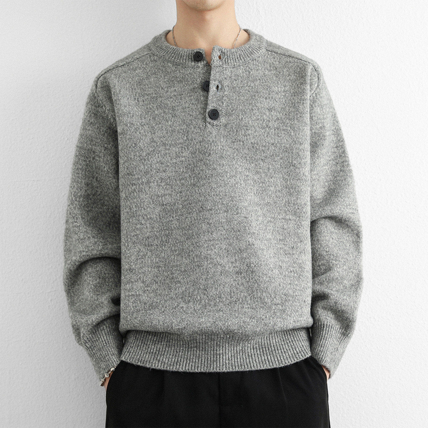 高级设计感亨利领毛衣男秋冬季美式休闲宽松针织衫保暖厚打底线衣,淘宝优惠券,粉丝福利购,淘宝优惠卷