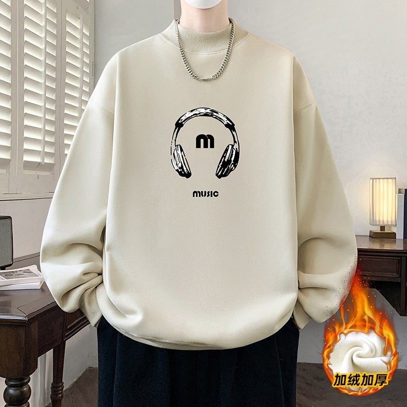 半高领卫衣男冬季2025新款学生青少年加绒长袖t恤男装大童潮上衣,淘宝优惠券,粉丝福利购,淘宝优惠卷