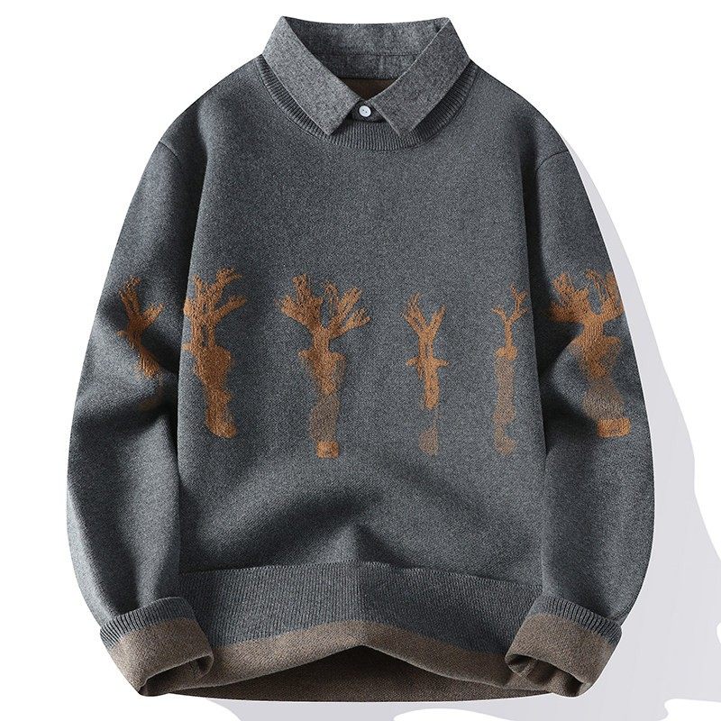 假两件毛衣男士纯棉冬季加绒打底针织衫休闲潮牌衬衫领男装毛线衣,淘宝优惠券,粉丝福利购,淘宝优惠卷