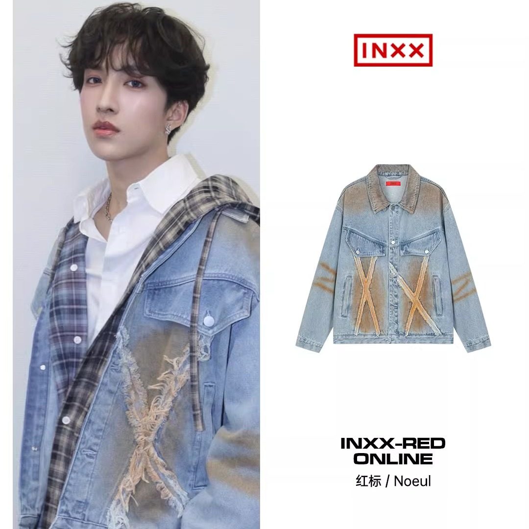 明星同款 INXX机车街头感喷染牛仔外套潮牌美式做旧宽松夹克男女,淘宝优惠券,粉丝福利购,淘宝优惠卷