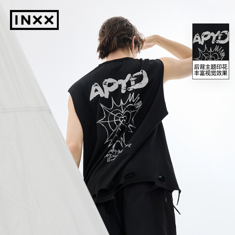 【INXX】APYD 美式运动背心男女同款下摆做破宽松休闲无袖T恤上衣 - 图0