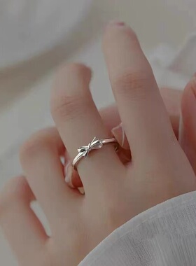 纯银蝴蝶结戒指女设计小众食指素圈时尚个性级感2023年新款潮