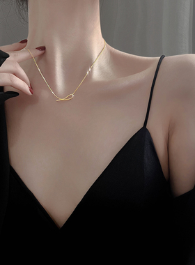 2022年新款女纯银925线条项链女高级设计感小众简约锁骨链