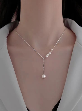 925纯银珍珠项链小众设计感轻奢锁骨链女2023新款爆款夏