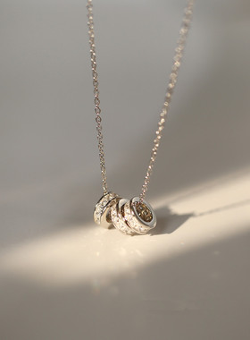 925银白色闪钻圆圈锁骨链