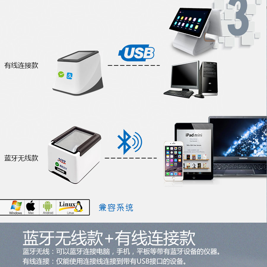 无线蓝牙扫码盒子社保卡扫描枪支付盒子扫码枪二维码扫码墩刷卡机 - 图2