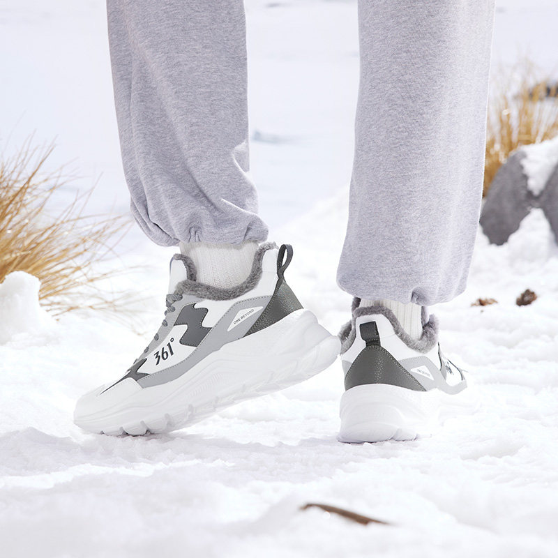361加绒运动鞋2023冬季皮面男鞋 361度户外跑步鞋
