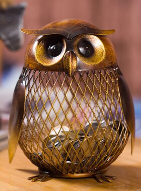 创意铁艺猫头鹰金属工艺品书桌摆件旺财运装饰电视展示入户玄关柜