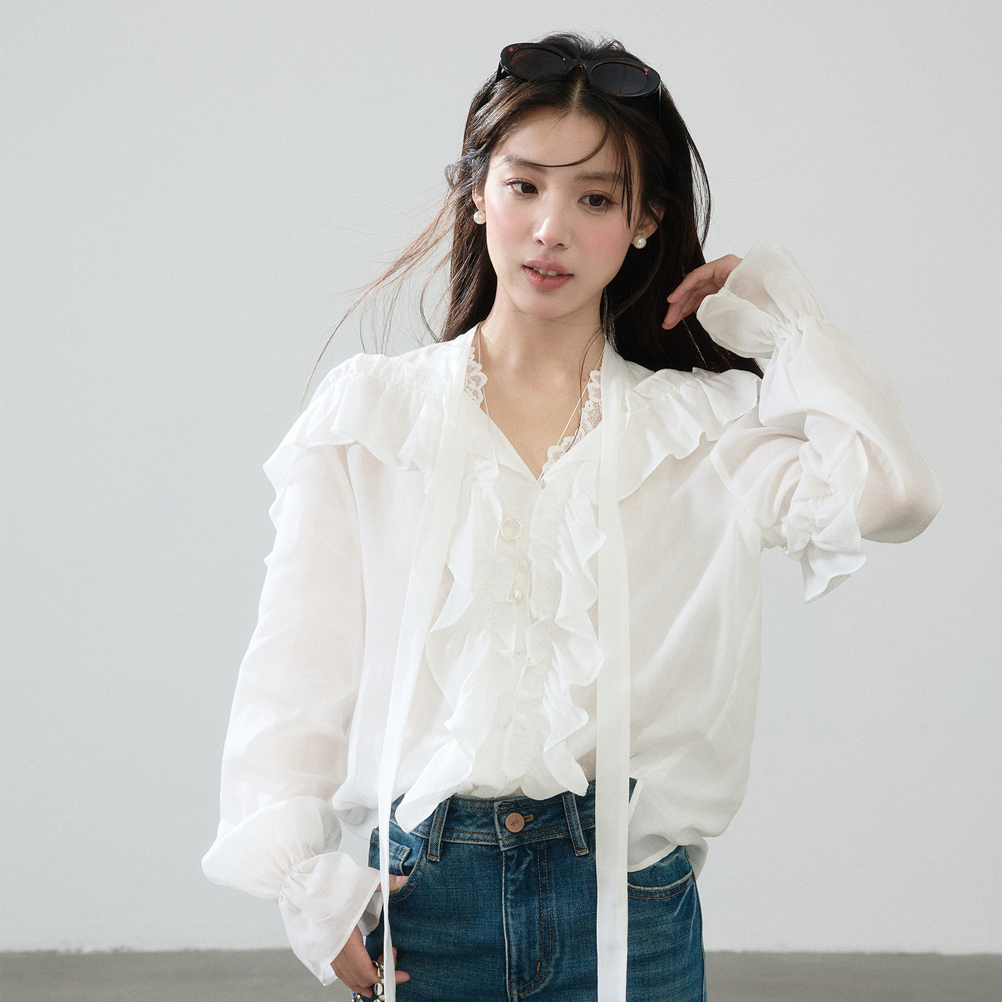 【春夏服饰大上新】猫酱紫 法式天丝亚麻衬衫女立体花边温柔上衣