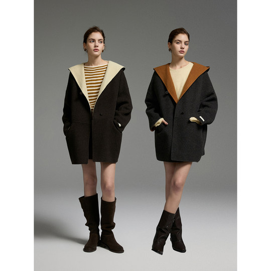 Abrigo de color contrastante estilo largo y corto morado Maojiang