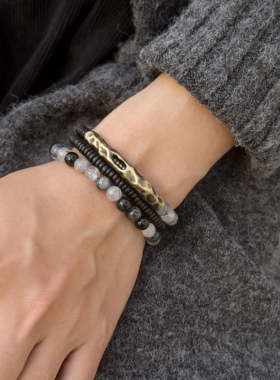 原创复古水墨黑发晶黑檀木多圈手链女 小众个性手串国潮中性饰品