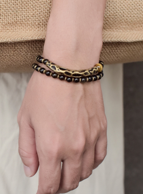 卓岸林原创复古黑曜石手链女 个性金曜石小珠子手串 中性百搭饰品