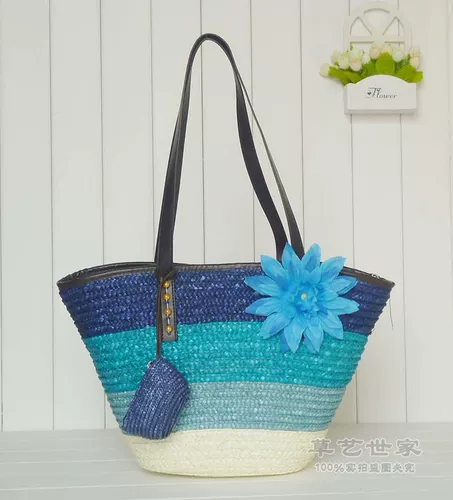 Новая женская сумка ~ приморские полосатые цветочные булочки с цветочной травяной, тканая сумка пляжная сумка ротан