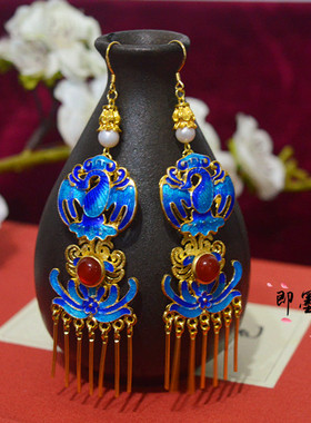 古装汉服旗袍仿明清烧蓝流苏耳环