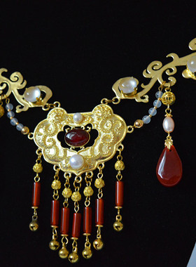 古装汉服旗袍红玛瑙水沫璎珞项圈