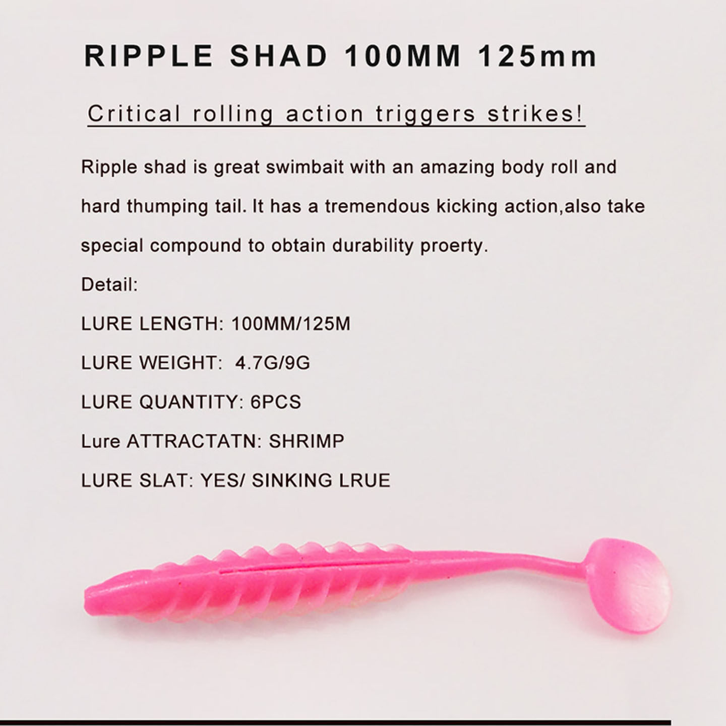 ESFISHING路亚软饵T尾4寸Ripple4.7克6条反螺纹扰流鳜鱼soft lure,淘宝优惠券,粉丝福利购,淘宝优惠卷