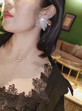 欧美夸张水晶耳钉网红925银针