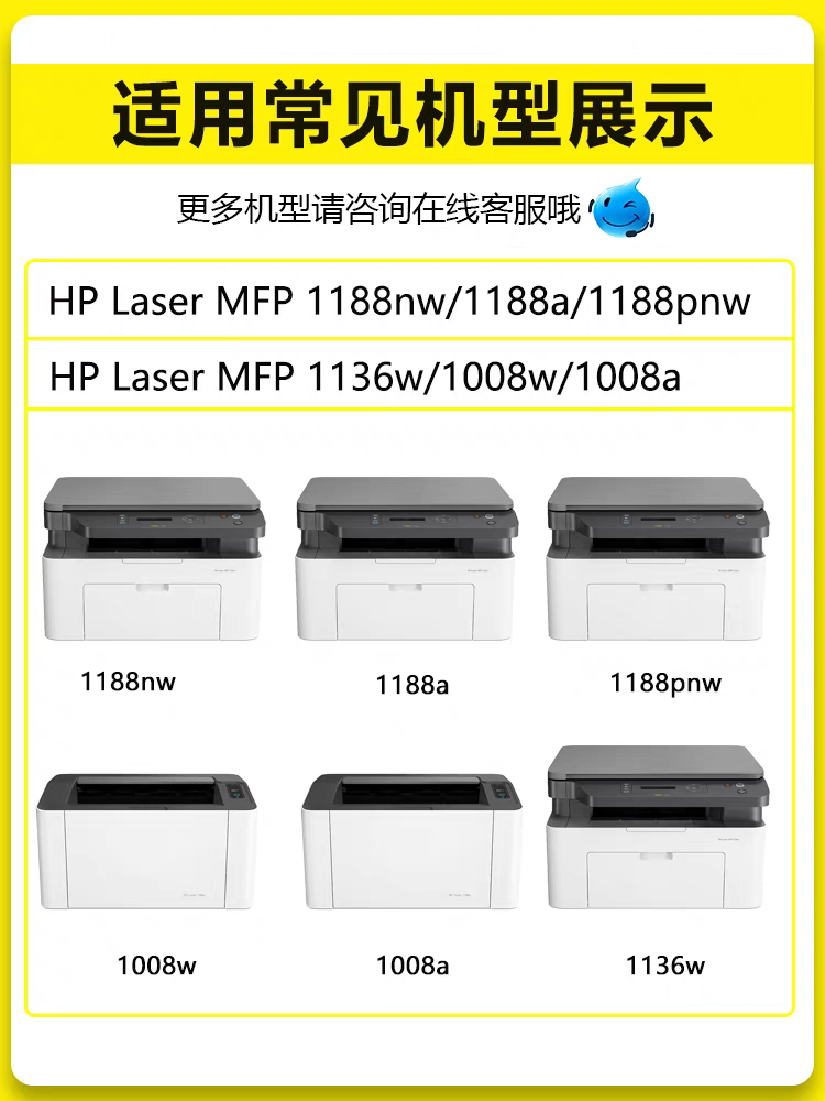 适用惠普1188w硒鼓Laser MFP 1188nw1166A/W1660A粉盒1008w/1008a - 图1