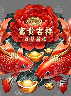 年年有鱼自粘贴纸牡丹花开富贵吉祥装饰客厅餐厅背景墙自粘贴画