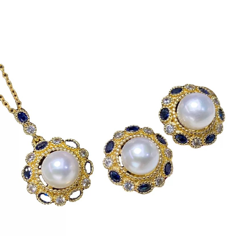 2025新款太阳花淡水珍珠套装吊坠女时尚珍珠戒指耳钉8mm珍珠饰品,淘宝优惠券,粉丝福利购,淘宝优惠卷