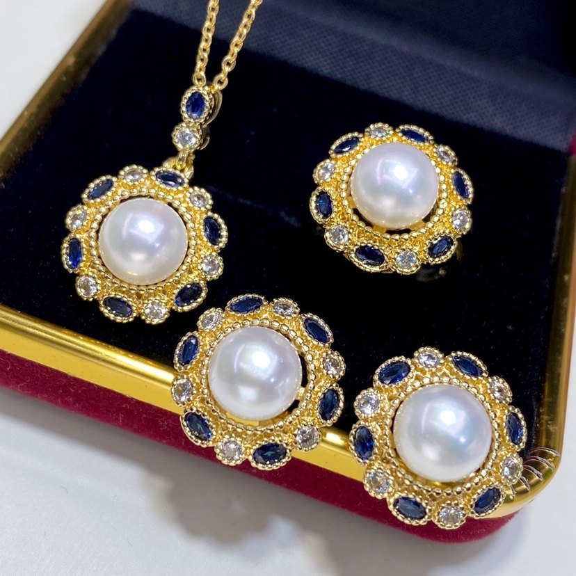 2025新款太阳花淡水珍珠套装吊坠女时尚珍珠戒指耳钉8mm珍珠饰品,淘宝优惠券,粉丝福利购,淘宝优惠卷