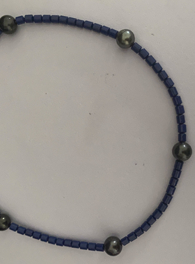 青金石小柱厚圆片曜石黑海水珍珠项链纯银金色黑珍珠耳环银色