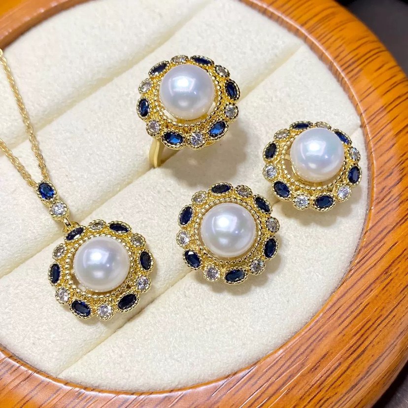 2025新款太阳花淡水珍珠套装吊坠女时尚珍珠戒指耳钉8mm珍珠饰品,淘宝优惠券,粉丝福利购,淘宝优惠卷