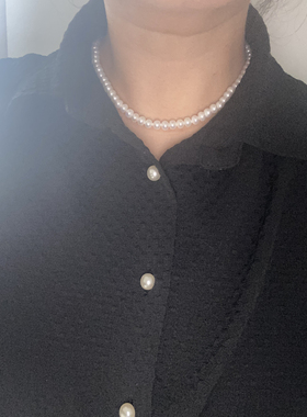 浓情馒头白色无核天然淡水珍珠S925银项链送妈妈款婆婆女短颈链