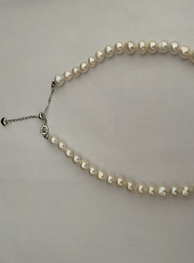 7-10mm几乎无瑕极光白天然淡水巴洛克碎银珍珠颈链金色925纯银扣