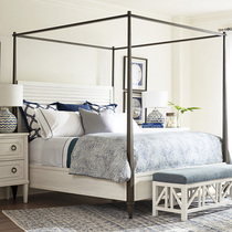 Solid wood double four columns bed frame subbed column subbed soft bag hanging mosquito nets modern light and luxurious peach blossom heart wood custom-made