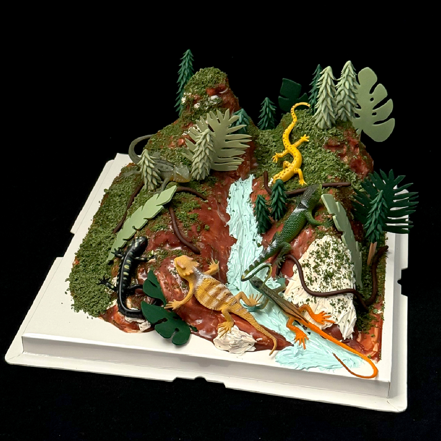 网红儿童生日蜥蜴世界微景观蛋糕装饰森系山峰树叶男孩款甜品插件 - 图1