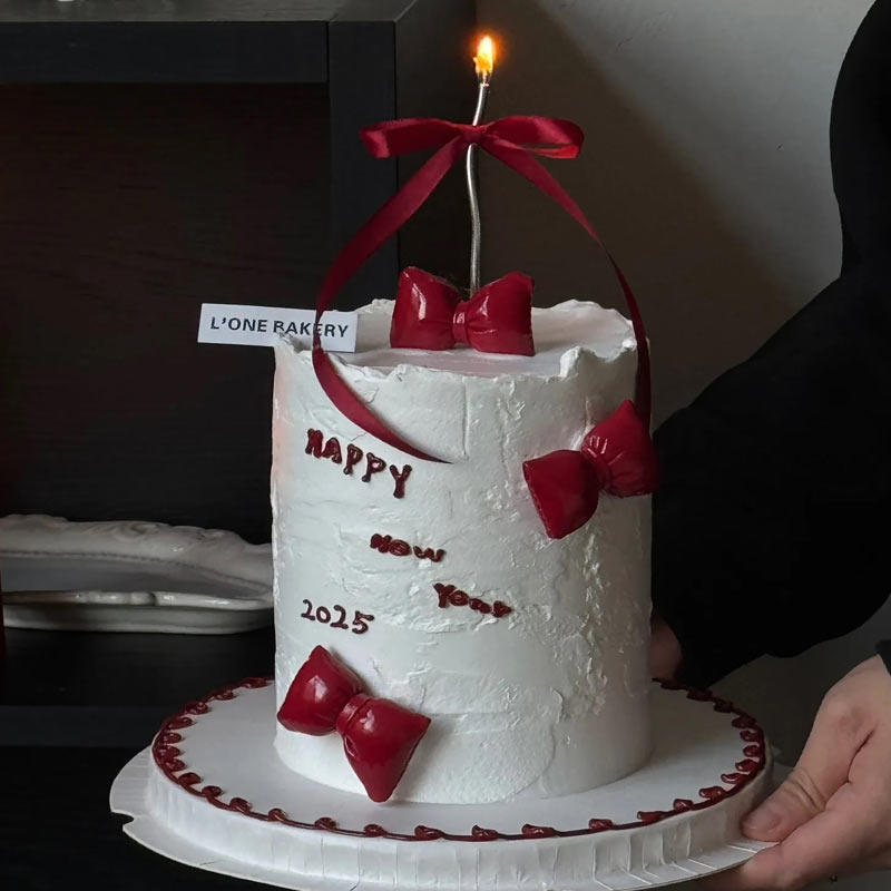 2025跨年新年除夕夜红色蝴蝶结ins芭蕾风曲线蜡烛插件甜品蛋糕,淘宝优惠券,粉丝福利购,淘宝优惠卷